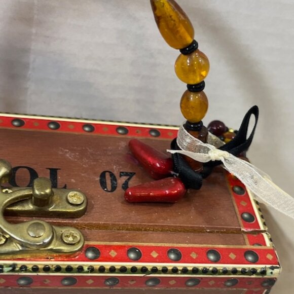 Unique Black Pearl Cobre Copper Cigar Handbag Box Purse Beaded Handle - Picture 6 of 16